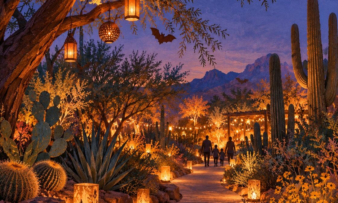 Lantern-lit desert garden at Halloween - original LVTC editorial illustration