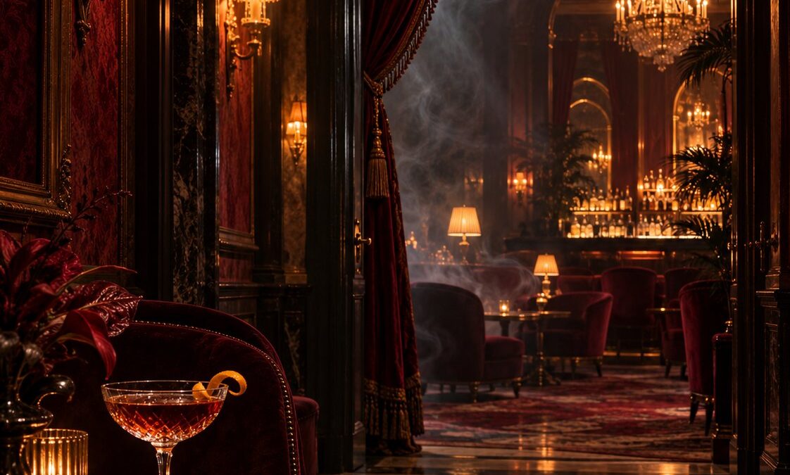 Haunted hotel cocktail lounge - original LVTC editorial illustration